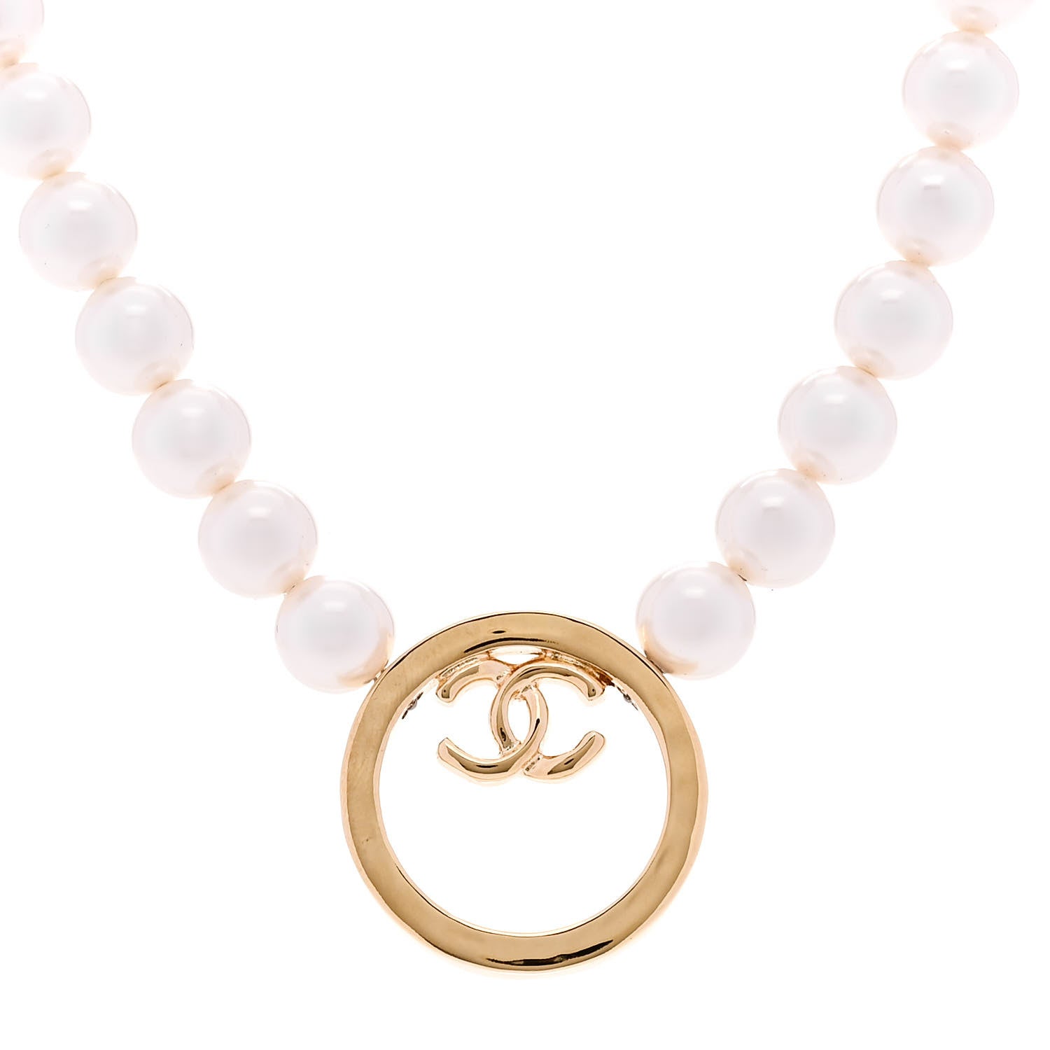 Chanel Pearl CC Round Long Necklace Gold White 4 of 6