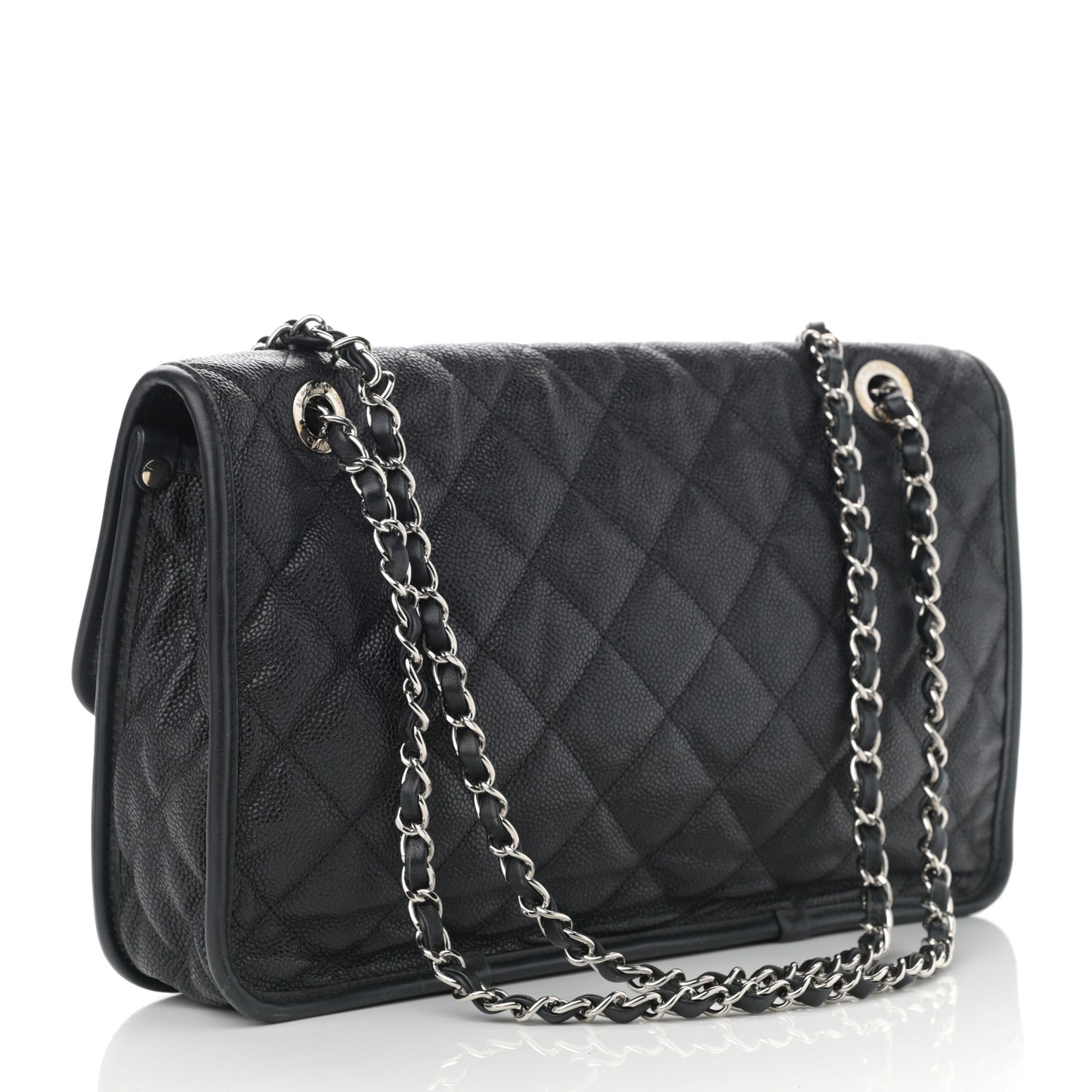 Caviar Quilted Large French Riviera Flap Black
