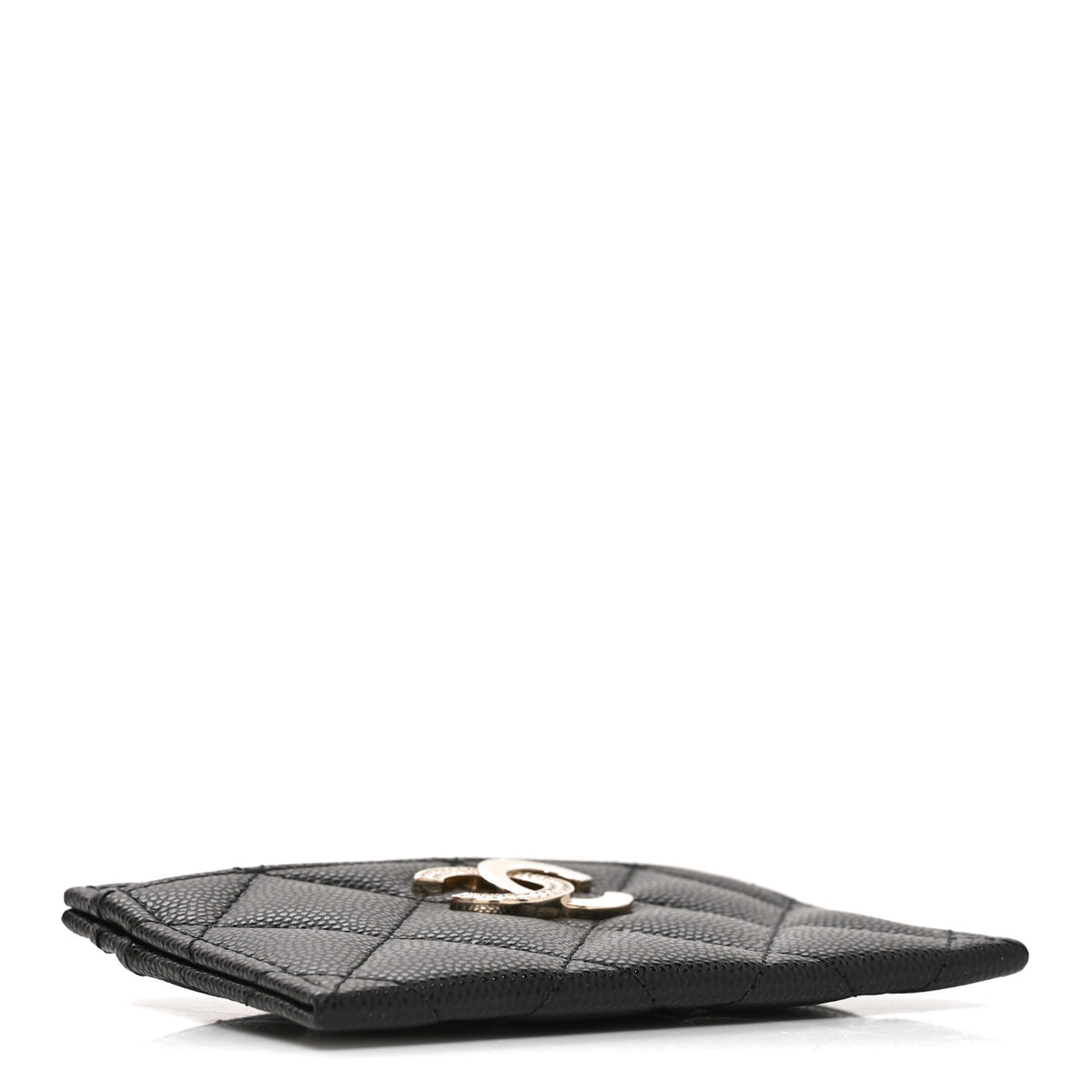 Caviar Quilted Crystal Card Holder Black