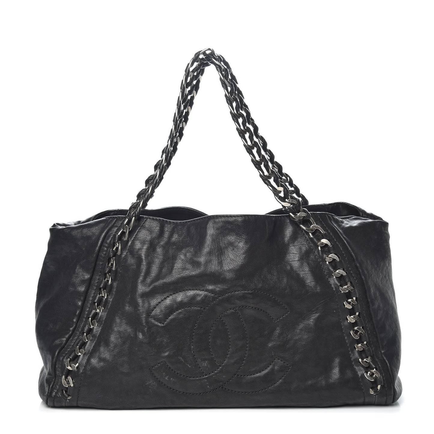 Calfskin East West Modern Chain Tote Black