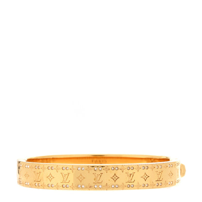 Louis Vuitton Brass Crystal Monogram Nanogram Strass Cuff S Gold 3 of 7
