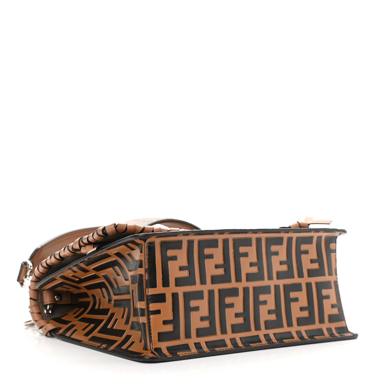 Vitello Century F is Fendi Whipstitch Threads FF Embossed Kan I Shoulder Bag Tobacco Orzo