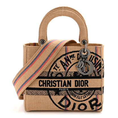 Christian Dior Canvas Jute Embroidered Medium Lady D-Lite Beige Multicolor 1 of 12