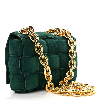 Bottega Veneta Suede Maxi Intrecciato Padded Chain Cassette Crossbody Bag Emerald Green 3 of 10