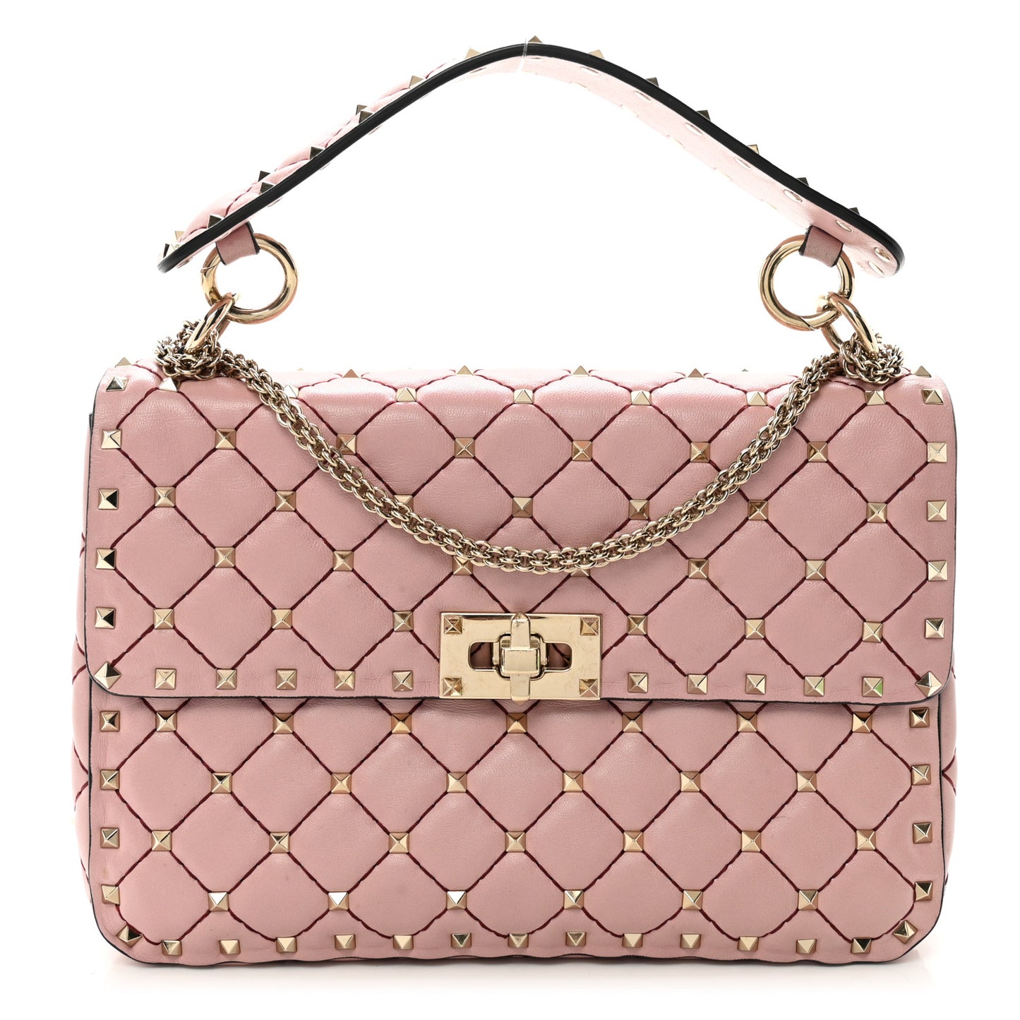 Lambskin Medium Rockstud Spike Shoulder Bag Poudre