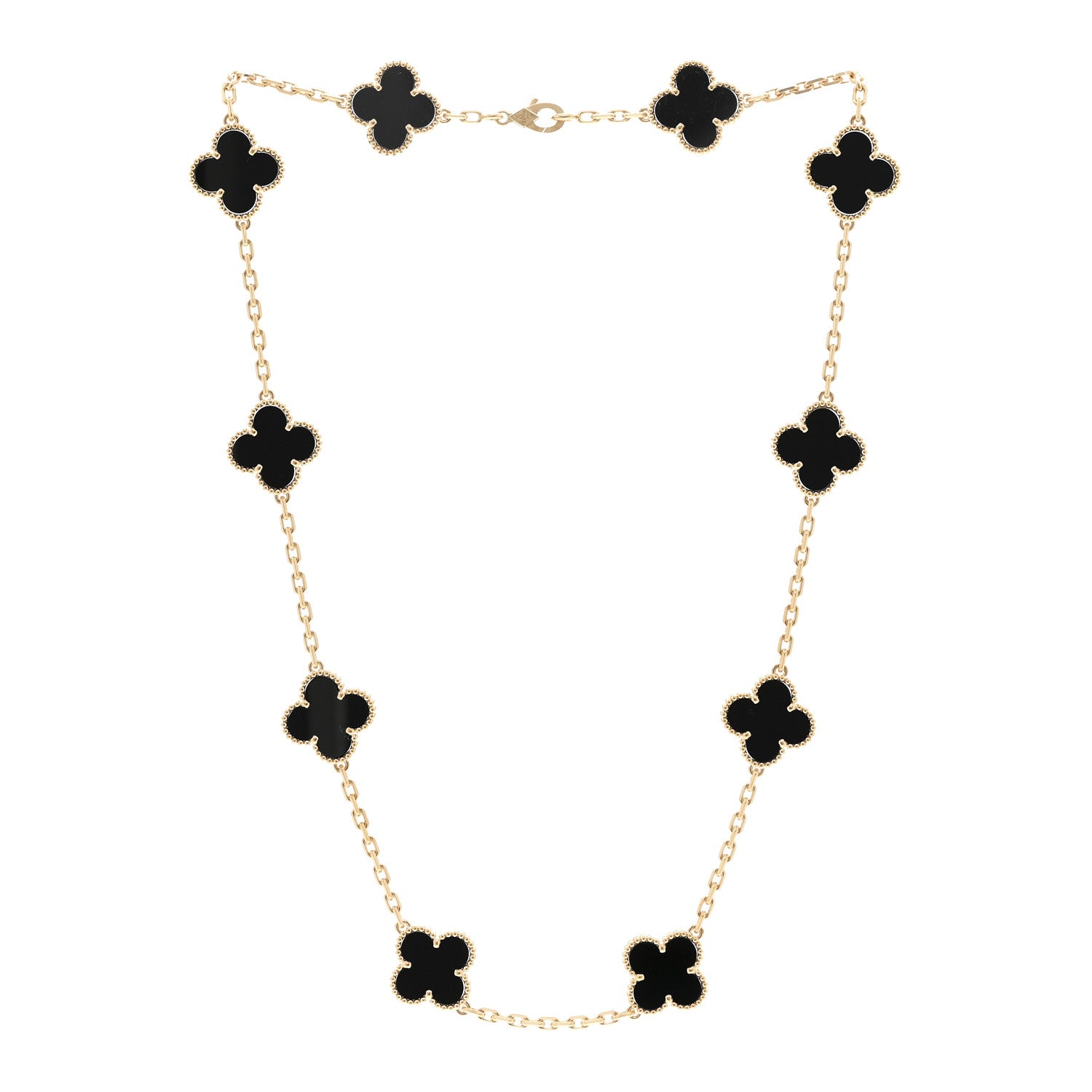 Van Cleef & Arpels 18K Yellow Gold Black Onyx 10 Motifs Vintage Alhambra Necklace 3 of 6