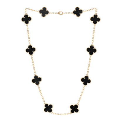 Van Cleef & Arpels 18K Yellow Gold Black Onyx 10 Motifs Vintage Alhambra Necklace 3 of 6