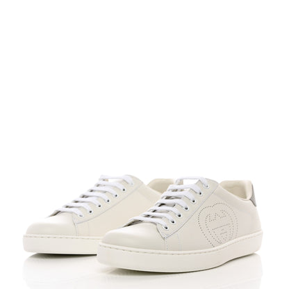 Gucci Calfskin Interlocking G Perforated Mens Ace Sneakers 9 White Grey Sky 3 of 9