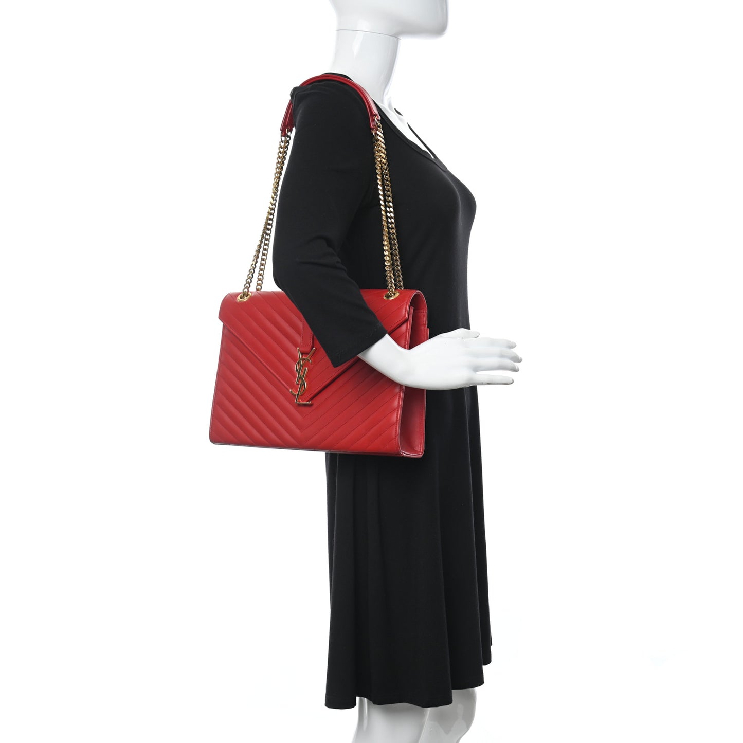Smooth Calfskin Matelasse Chevron Large Monogram Satchel Red