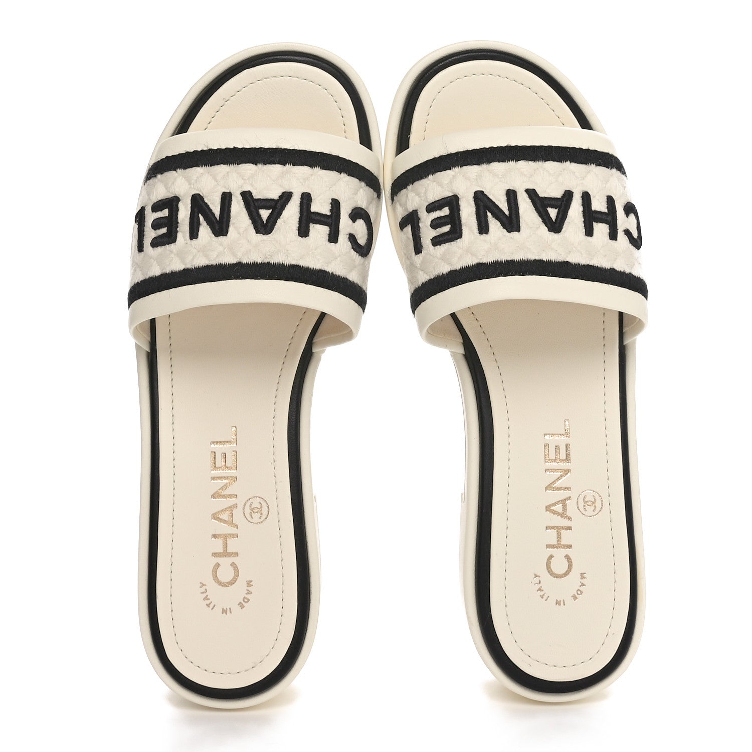 Chanel Lambskin Embroidered Logo Mules 36 Ivory Black 2 of 11