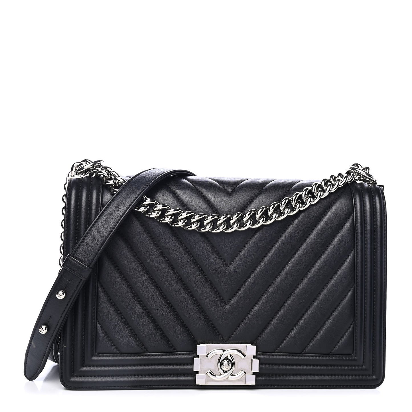 Calfskin Chevron Quilted New Medium Boy Flap Black