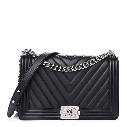 Chanel Calfskin Chevron Quilted New Medium Boy Flap Black 1 of 4