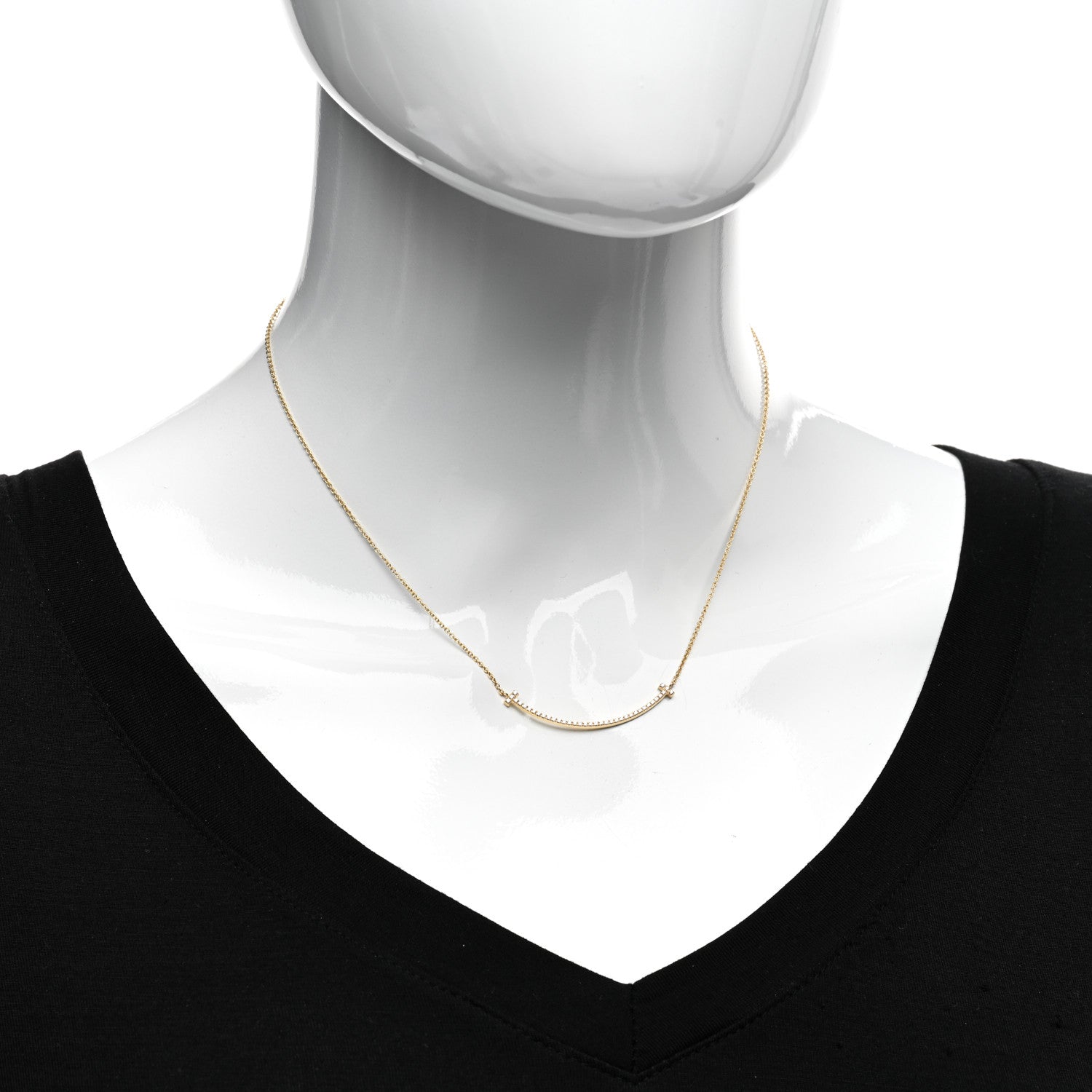 Tiffany 18K Yellow Gold Diamond Small T Smile Pendant Necklace 2 of 5