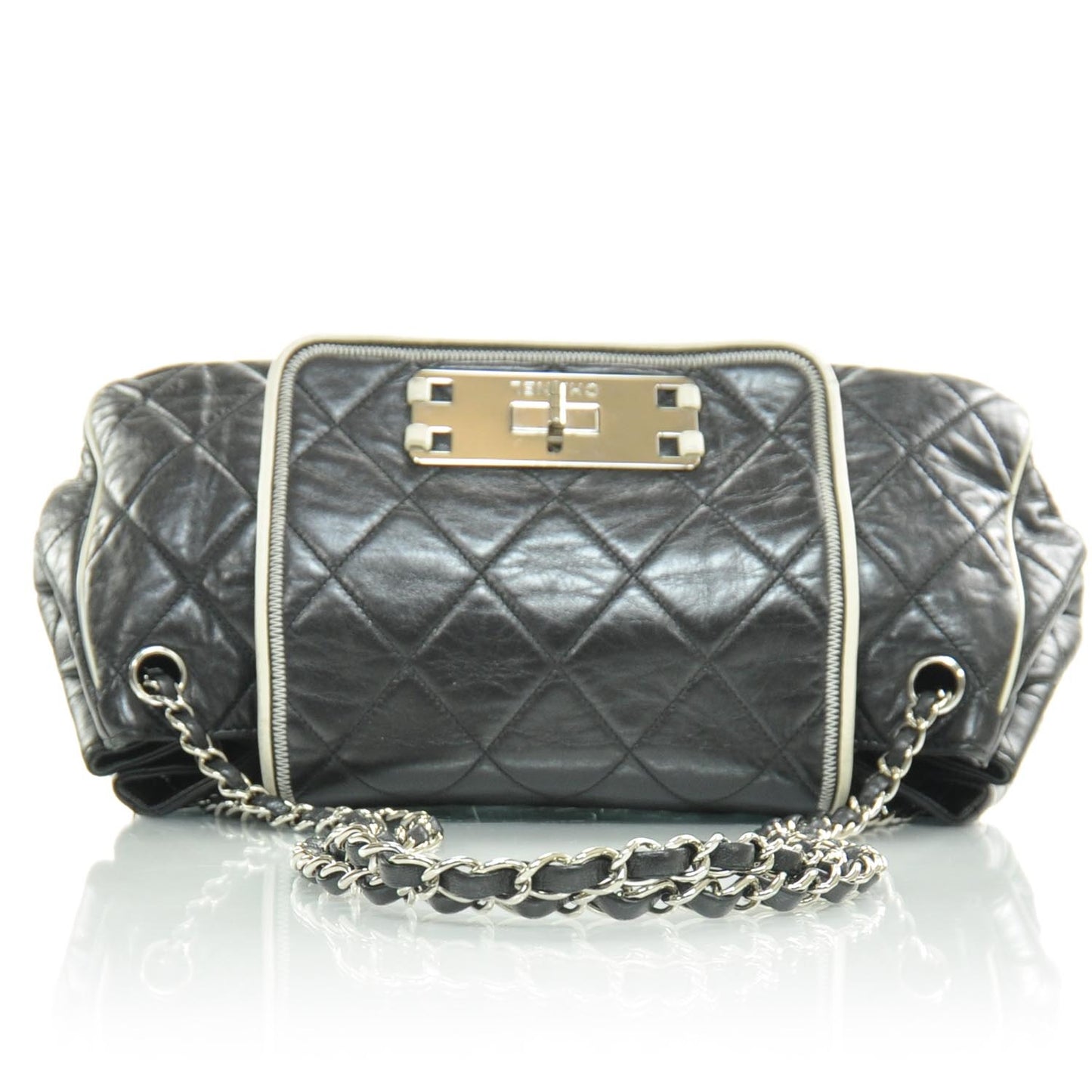 Lambskin Quilted East West Accordion Flap Black