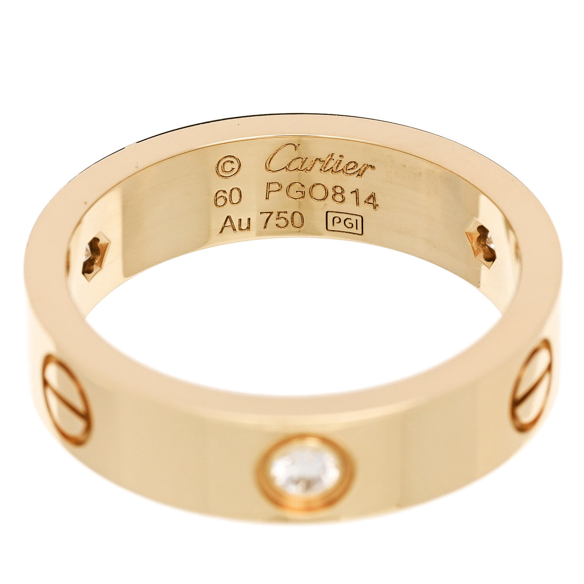 Cartier 18K Yellow Gold 3 Diamond 5.5mm LOVE Ring 60 9 4 of 5