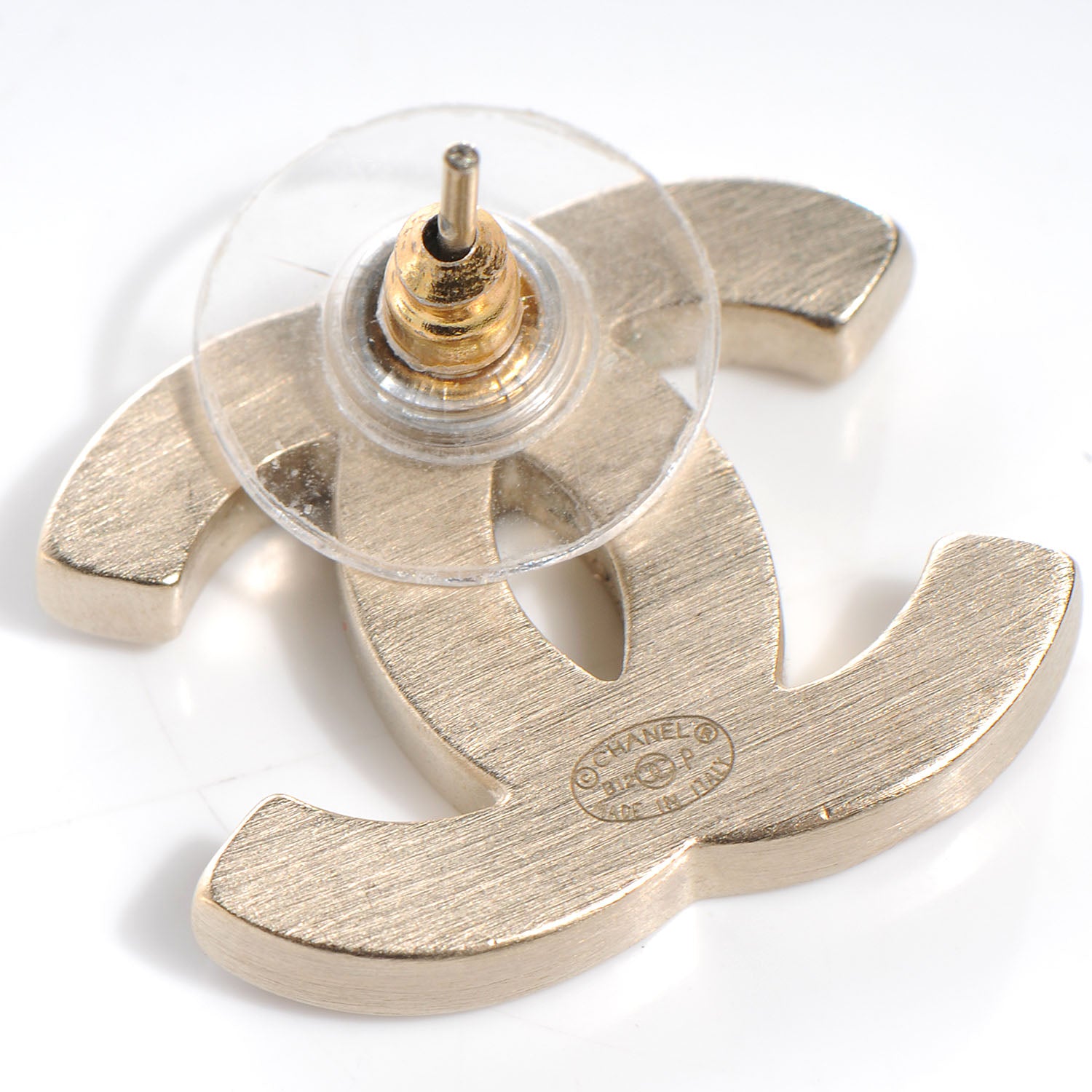 Chanel Lambskin CC Earrings Brushed Gold Brique Clair 5 of 5