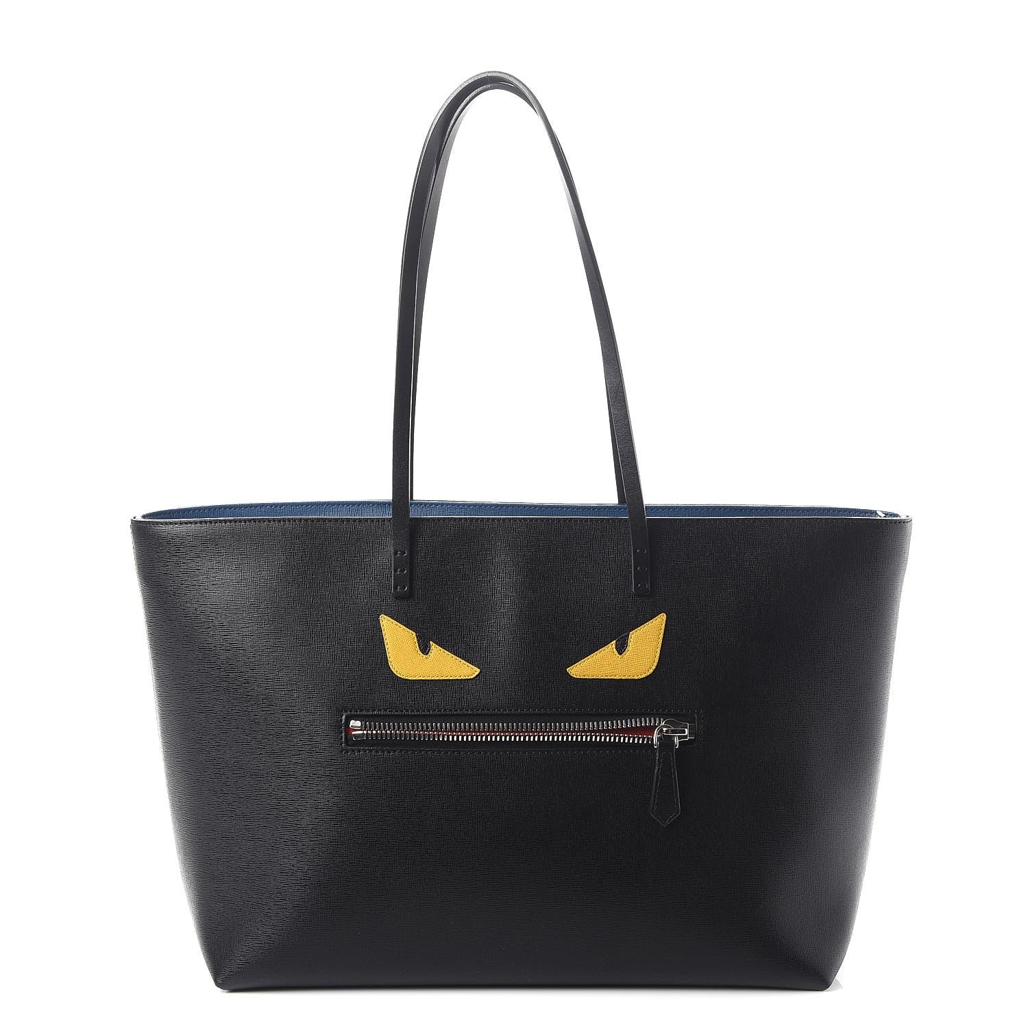 Fendi Vitello Elite Cuoio Monster Buggies Medium Roll Tote Black Multicolor Blue Cobalto 1 of 7