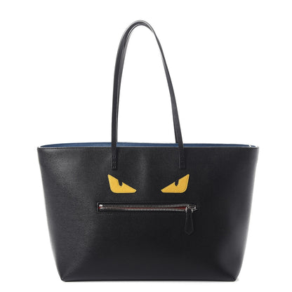 Fendi Vitello Elite Cuoio Monster Buggies Medium Roll Tote Black Multicolor Blue Cobalto 1 of 7