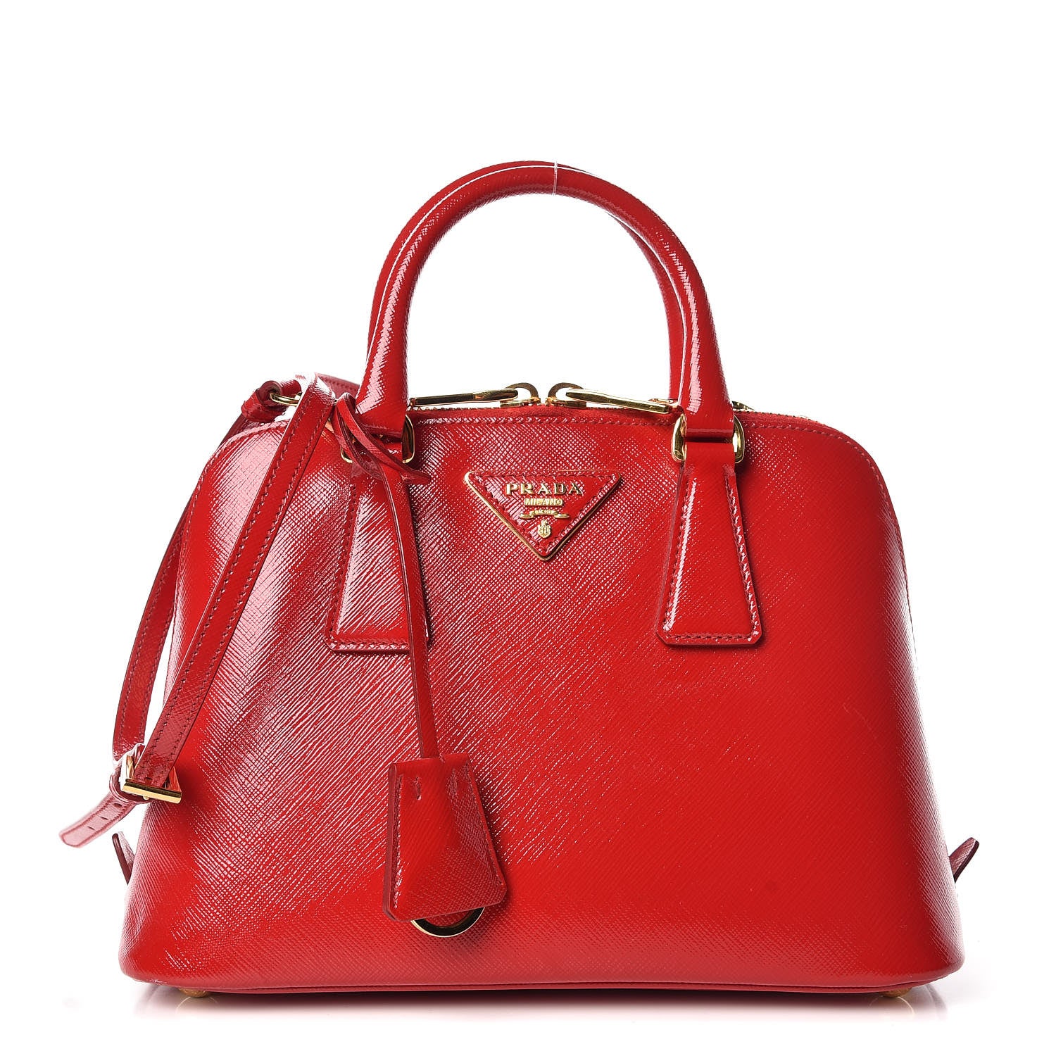 Prada Saffiano Vernice Mini Promenade Tote Rosso 1 of 9