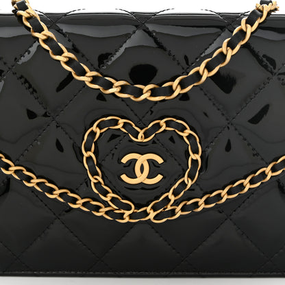Chanel Patent Quilted Chain Around Heart Wallet On Chain WOC Black 9 of 12