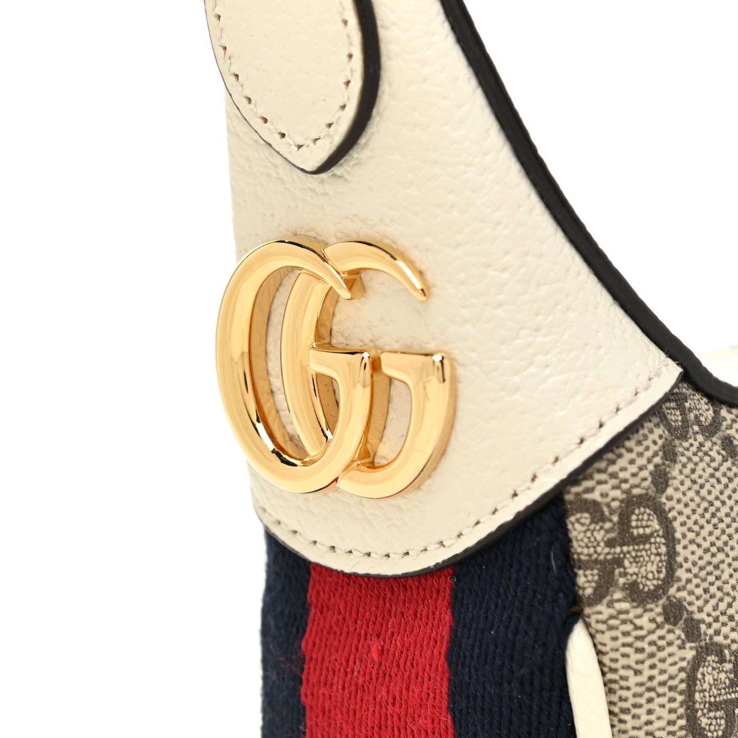 GG Supreme Monogram Textured Dollar Calfskin Web Mini Ophidia Half Moon Hobo Beige Ebony Mystic White