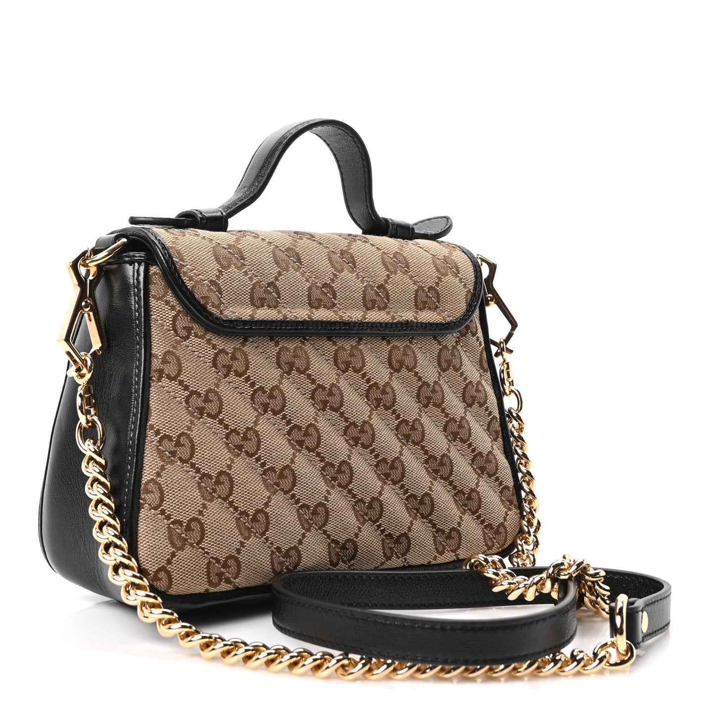 Monogram Azalea Calfskin Matelasse Diagonal Mini GG Marmont Top Handle Shoulder Bag Beige Ebony Black