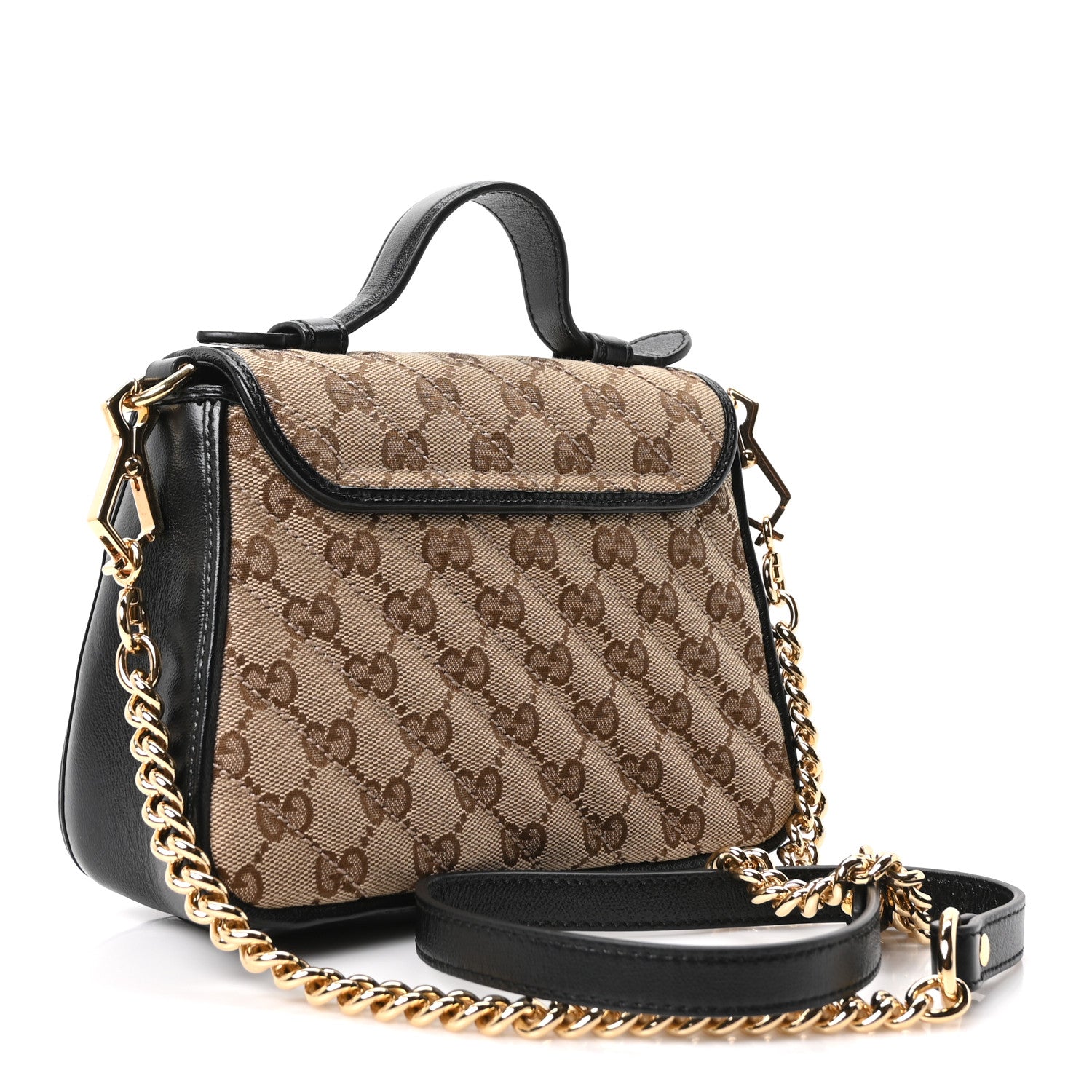 Gucci Monogram Azalea Calfskin Matelasse Diagonal Mini GG Marmont Top Handle Shoulder Bag Beige Ebony Black 3 of 10