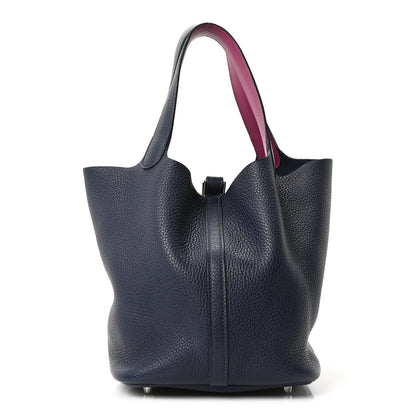 Hermes Taurillon Clemence Picotin Lock 22 MM Bleu Nuit Rose Pourpre 1 of 10