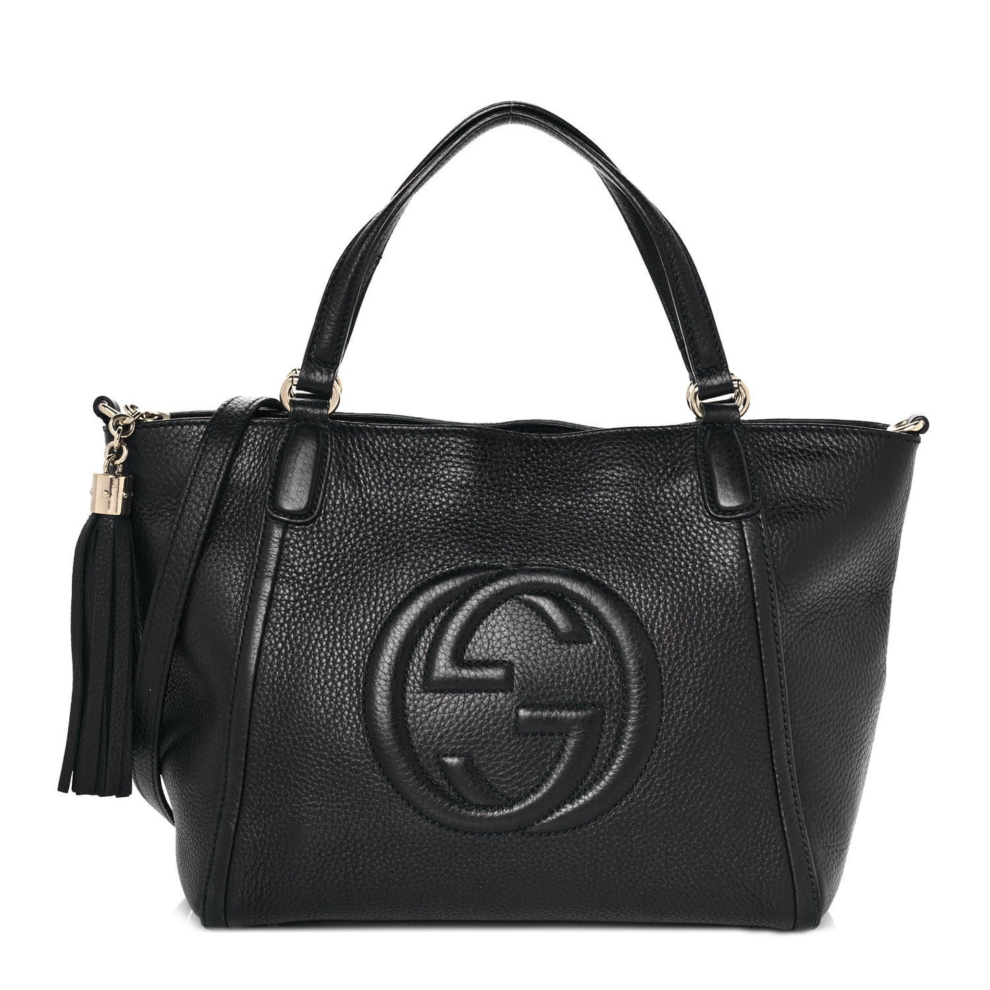 Pebbled Calfskin Small Soho Top Handle Bag Black