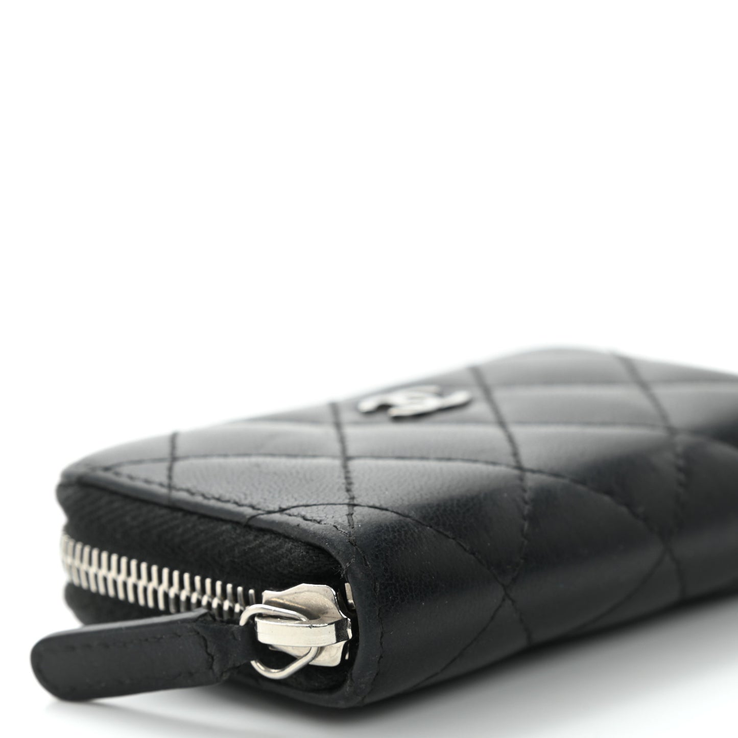 Lambskin Quilted Zip Coin Purse Black