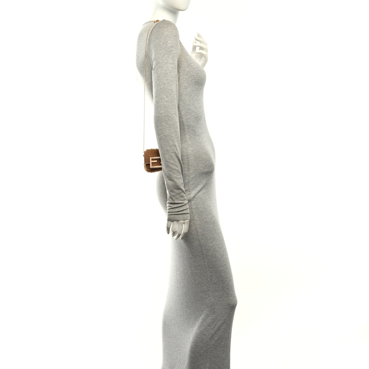 Fendi Shearling Nano Maxi Buckle Baguette Charm Camel 2 of 10