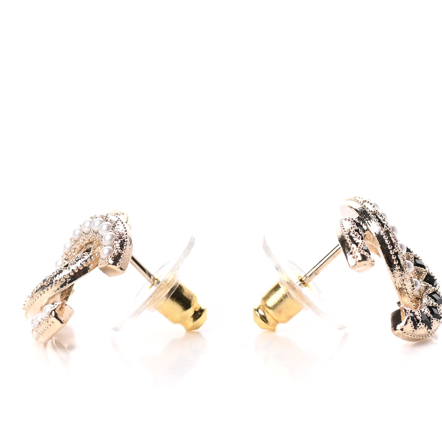 Chanel Resin Pearl CC Earrings Gold Black 3 of 5