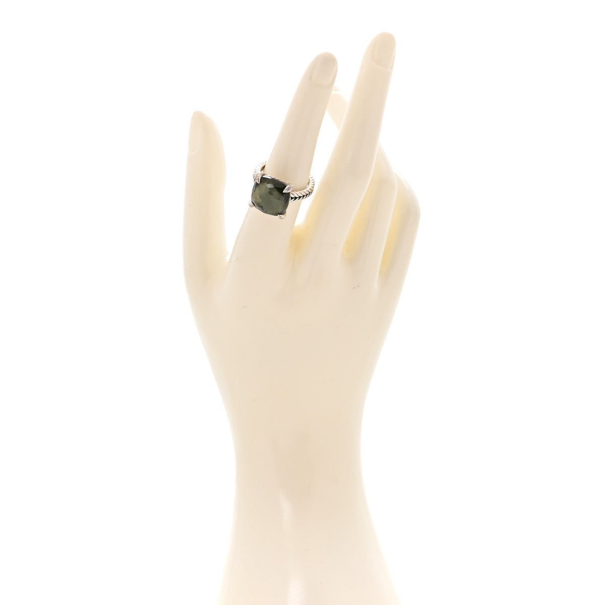 David Yurman Sterling Silver Diamond Green Orchid 14mm Chatelaine Ring 54 7 2 of 5