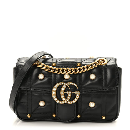 Gucci Calfskin Matelasse Studded Mini Pearly GG Marmont Shoulder Bag Black 1 of 10