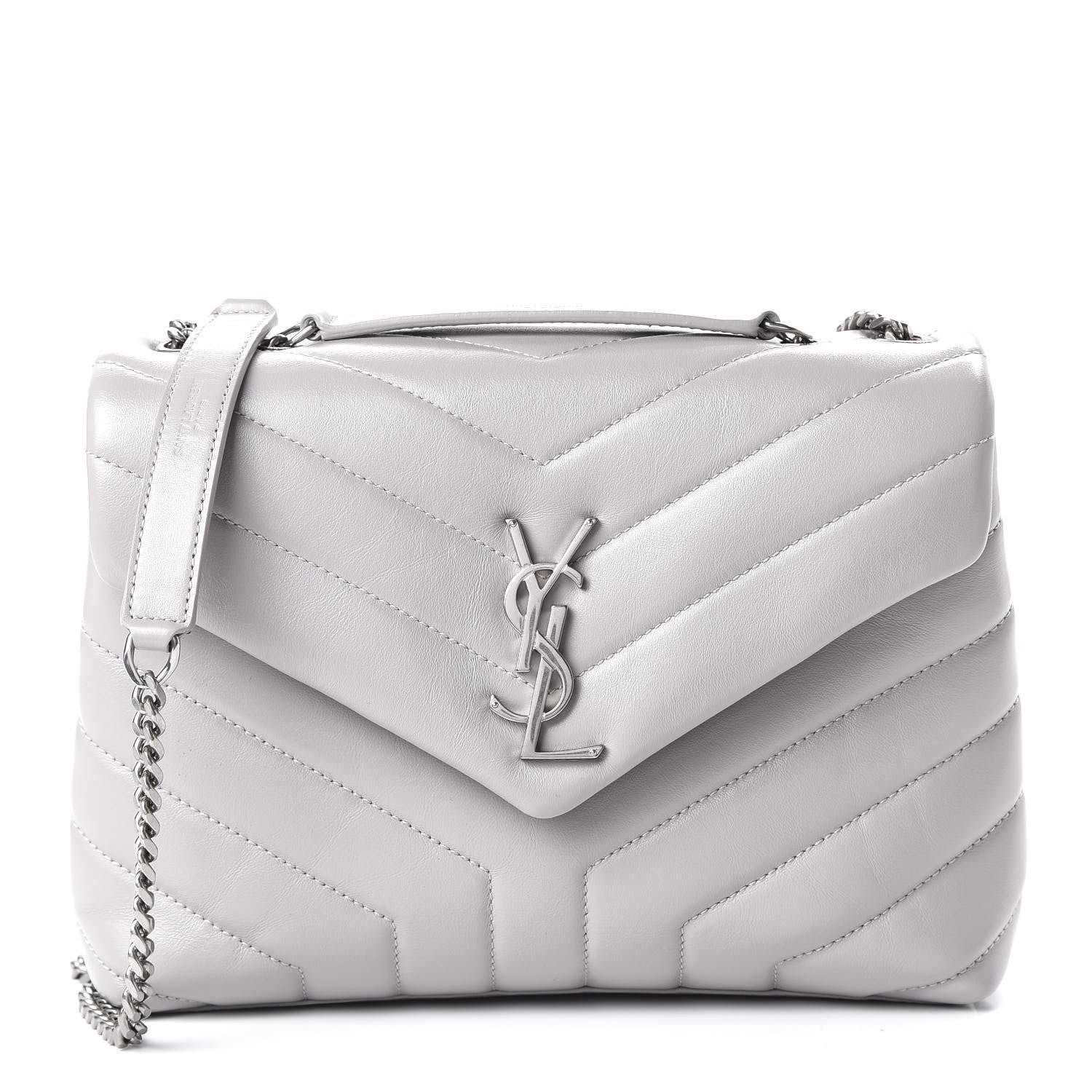 Saint Laurent Calfskin Y Quilted Monogram Small Loulou Chain Satchel Granite 1 of 9