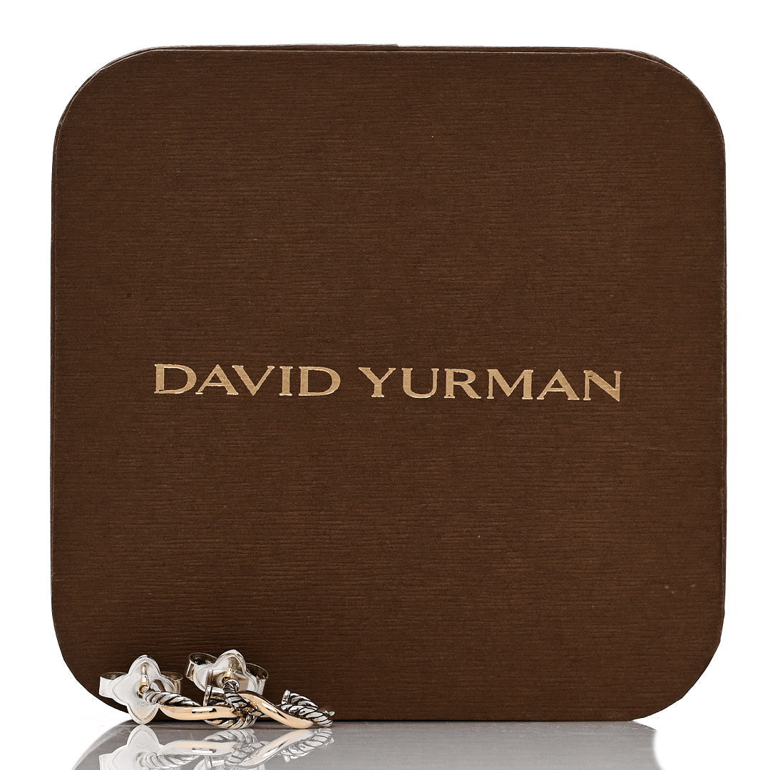 David Yurman Sterling Silver 14K Yellow Gold 3mm Petite Infinity Huggie Hoop Earrings 5 of 5