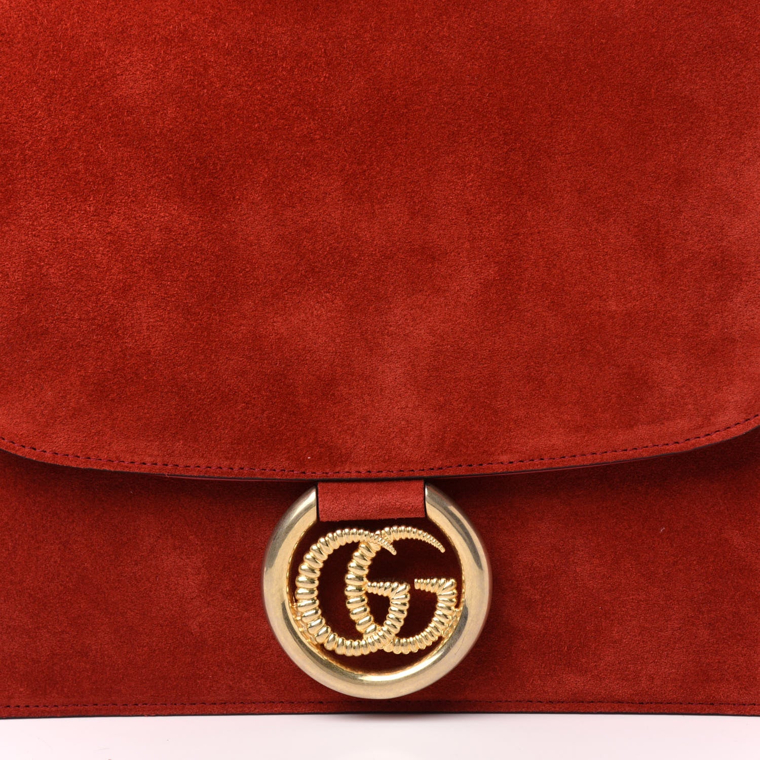 Gucci Suede Silk Scarf Medium Torchon GG Ring Shoulder Bag Red 11 of 11
