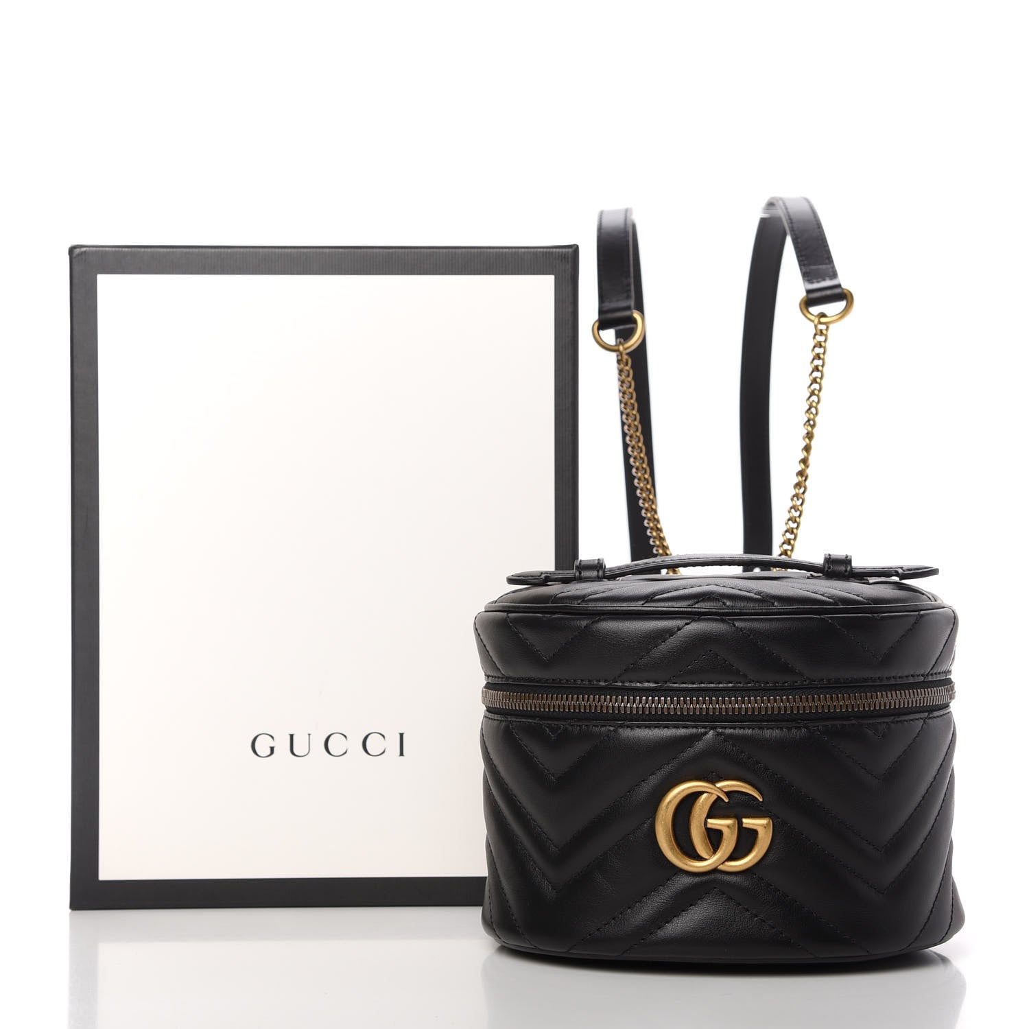 Gucci Calfskin Matelasse Mini GG Marmont Round Backpack Black 11 of 11