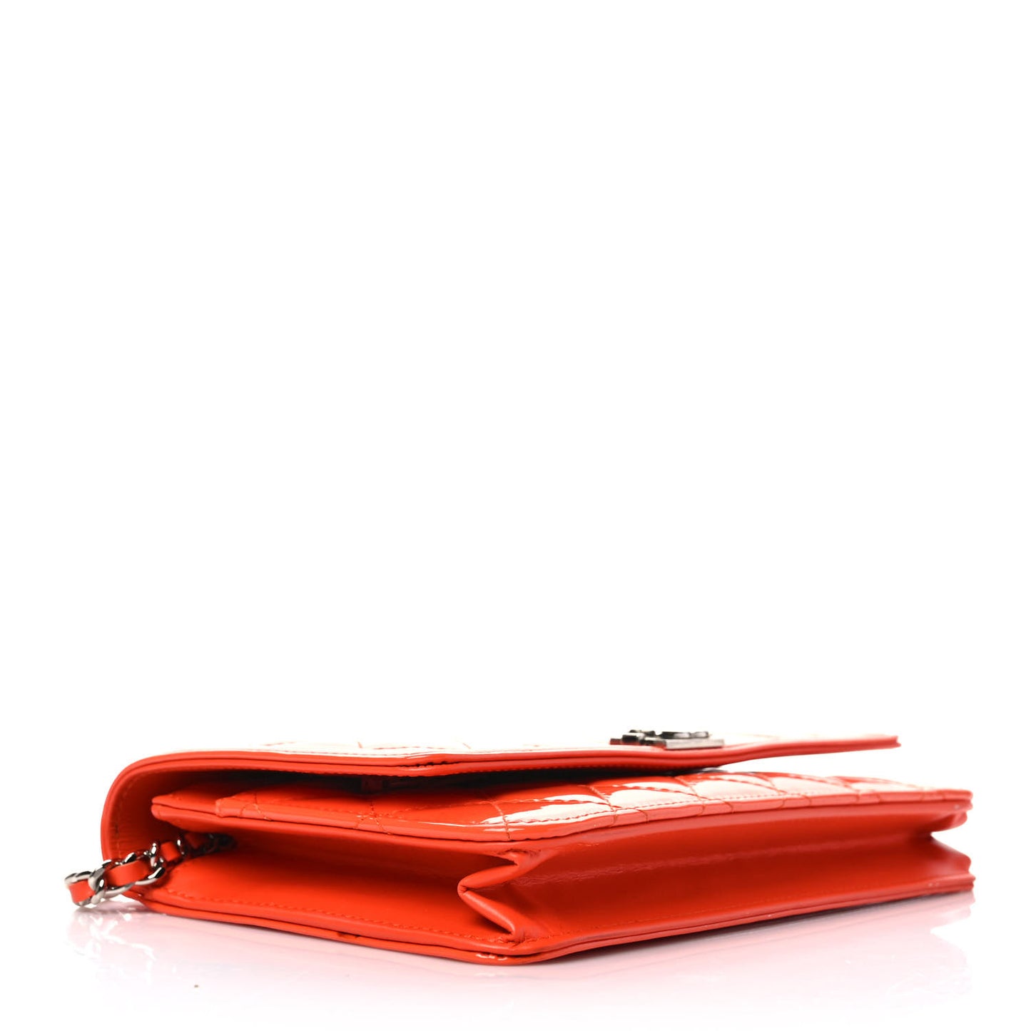 Patent Calfskin Quilted Boy Wallet On Chain WOC Orange