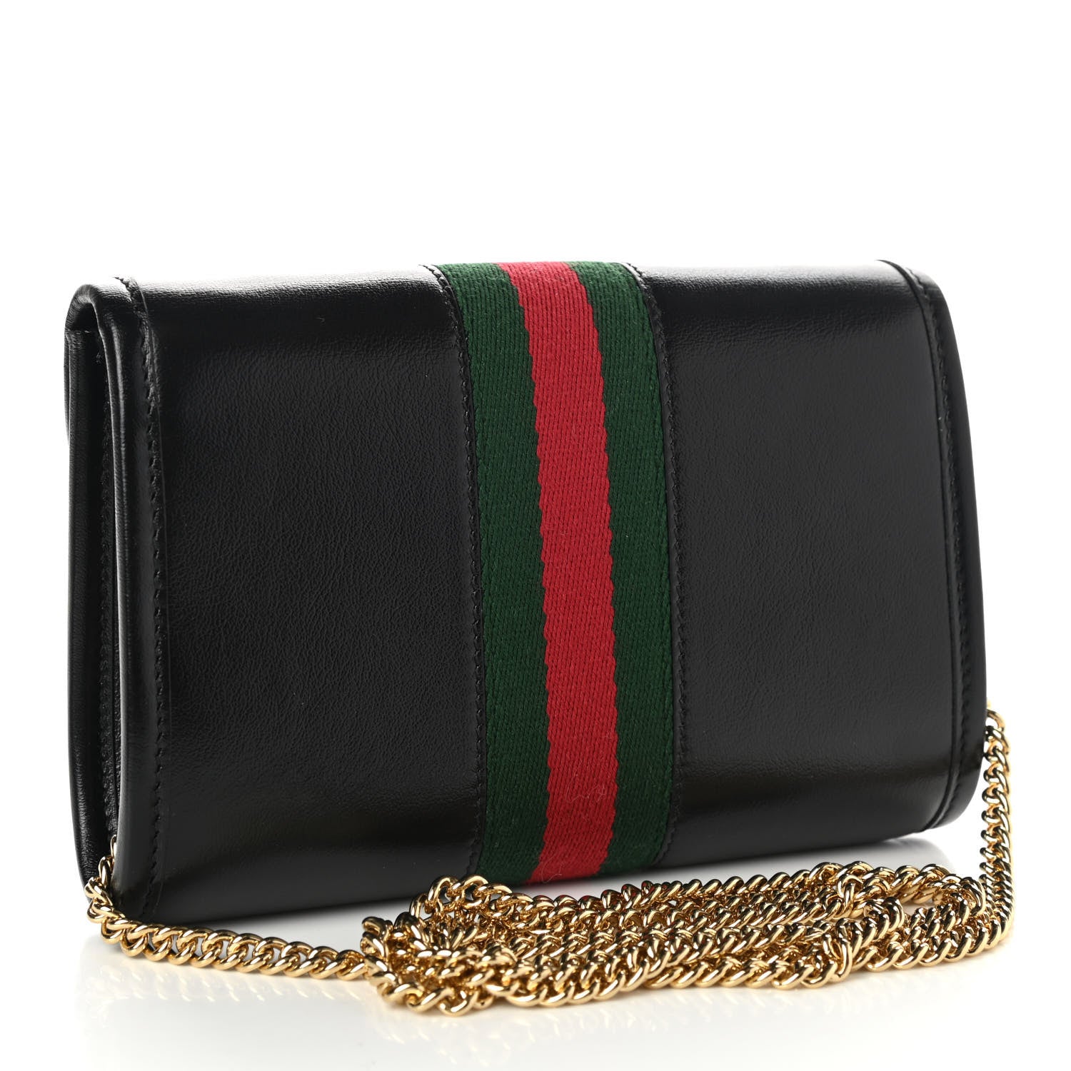 Gucci Textured Calfskin Web Mini Rajah Slim Flap Shoulder Bag Black 3 of 10