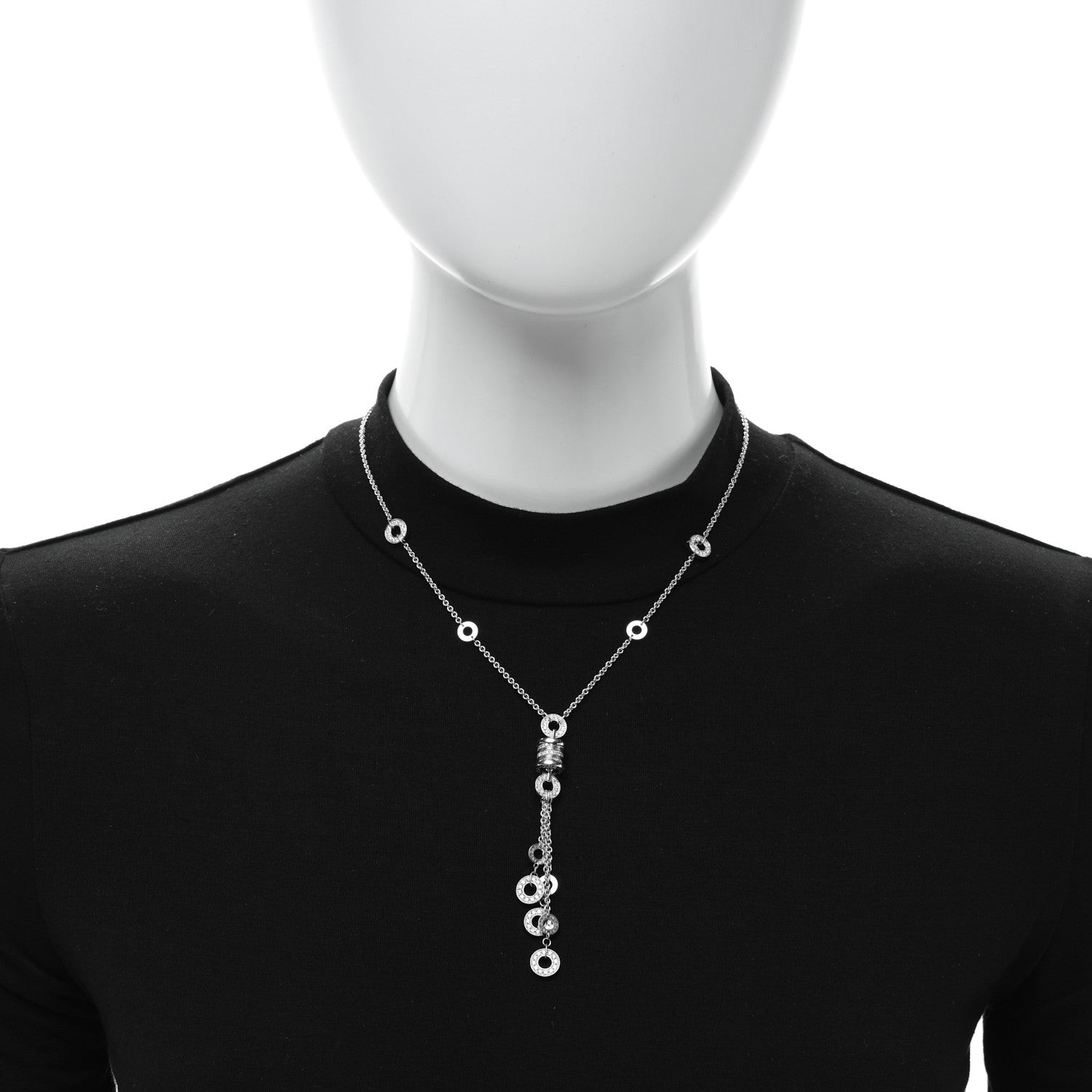 Bulgari 18K White Gold Diamond B.Zero1 Drop Necklace 2 of 4