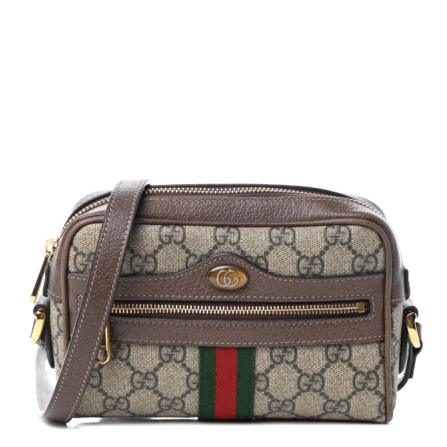 Gucci GG Supreme Monogram Web Mini Ophidia Shoulder Bag Brown 1 of 9