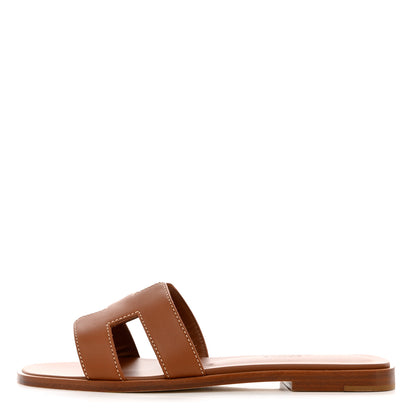 Hermes Box Calfskin Oran Sandals 35.5 Gold 1 of 9