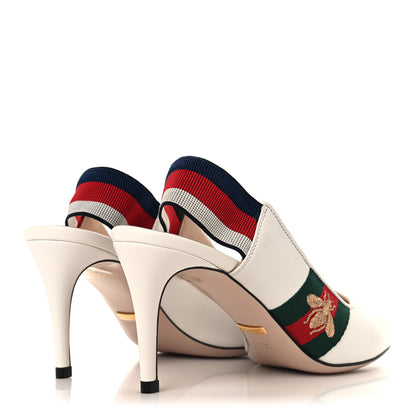 Gucci Malaga Kid Web Sylvie Mid Heel Slingback Pumps 36 White 5 of 9