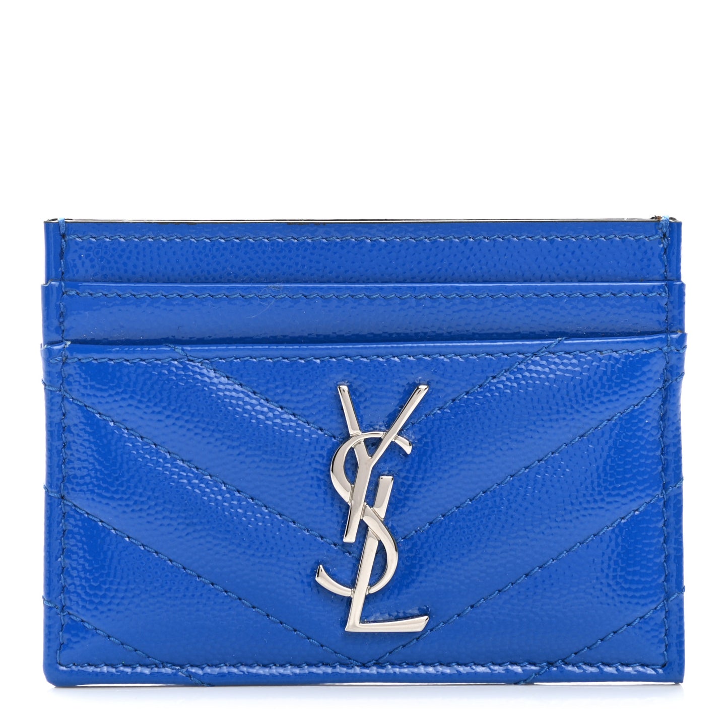 Patent Grain De Poudre Matelasse Monogram Credit Card Case Blue Majorelle