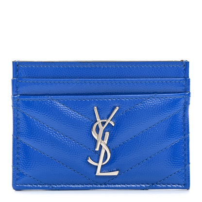Saint Laurent Patent Grain De Poudre Matelasse Monogram Credit Card Case Blue Majorelle 1 of 7