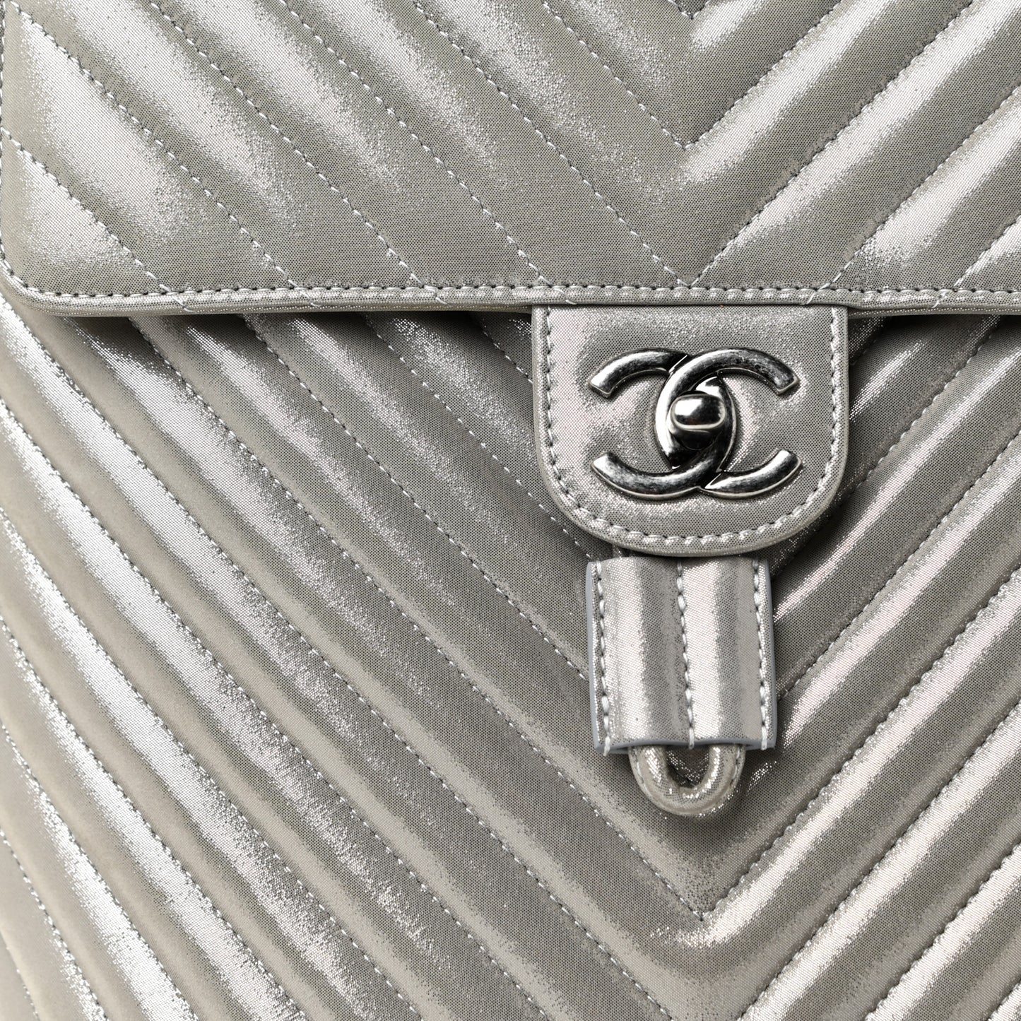 Iridescent Calfskin Chevron Quilted Small Urban Spirit Backpack Silver