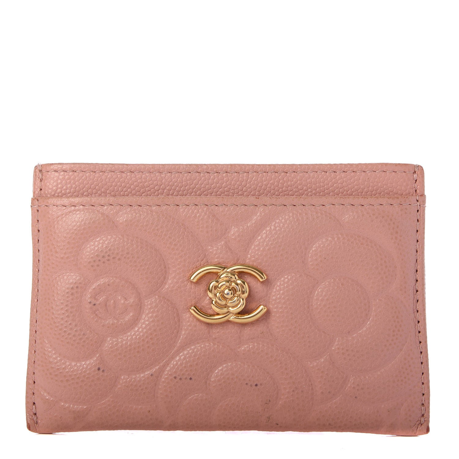 Chanel Caviar Camellia Embossed Card Holder Beige 1 of 9