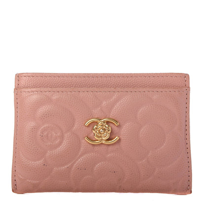 Chanel Caviar Camellia Embossed Card Holder Beige 1 of 9