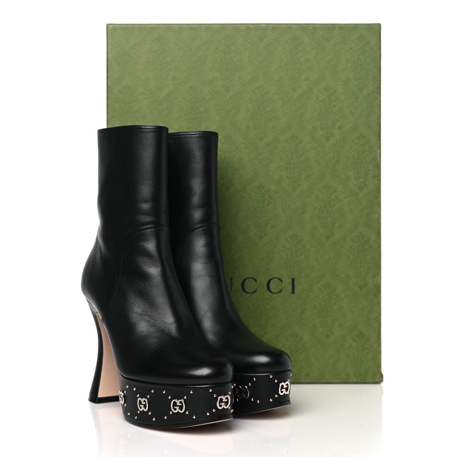 Gucci Nappa Platform Charlotte Ankle Boots 38.5 Black 10 of 10